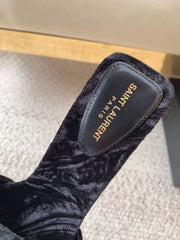 HIGH HEEL SLIDES IN BLACK VELVET