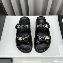 dad sandals black patent lambskin mules