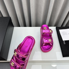 dad sandals dark pink metalic lambskin mules