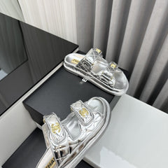 dad sandals silver metalic lambskin mules