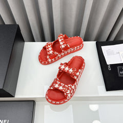 dad sandals red white mules