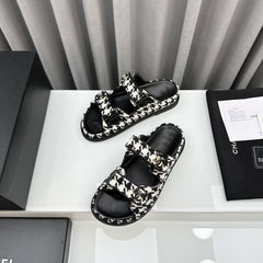 dad sandals black white mules