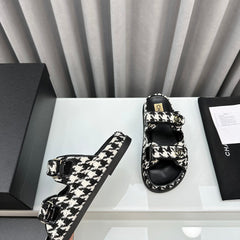 dad sandals black white mules