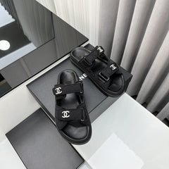 dad sandals black textile mules