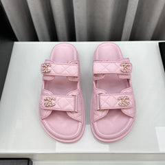 dad sandals pink lambskin mules