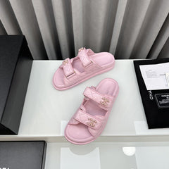 dad sandals pink lambskin mules
