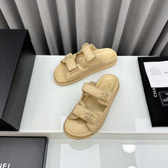 dad sandals beige lambskin mules