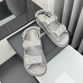 dad sandals grey patent lambskin