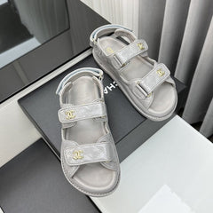 dad sandals grey patent lambskin