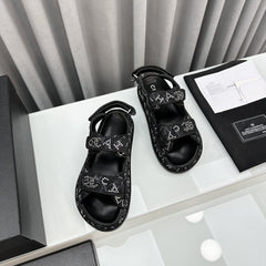 dad sandals black denim mules