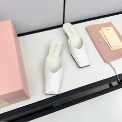 SQUARE TOE MULES WHITE SHEEPSKIN