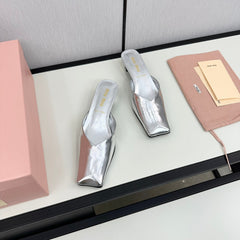 SQUARE TOE MULES SILVER SHEEPSKIN