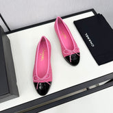 BALLET FLATS IN BRIGHT PINK TWEED AND BLACK CALFSKIN