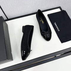 BALLET FLATS IN BLACK TWEED AND CALFSKIN