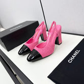HIGH SLINGBACK BRIGHT PINK TWEED AND BLACK CALFSKIN
