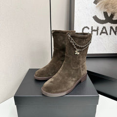 CHANEL 25S SHORT BOOTS IN BROWN SUEDE SILVER HARDWRE