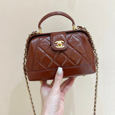 CHANEL TOP HANDLE BAG 18 IN BROWN OIL-WAX LAMBSKIN GOLD HARDWARE