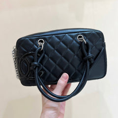 25S CHANEL CAMBON BOSTON BAG 21 IN BLACK CALFSKIN SILVER HARDWARE