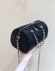 CHANEL 25S MINI BOWLING BAG 18 IN BLACK CALFSKIN GOLD HARDWARE