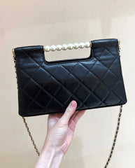 PEARL TOP HANDLE BAG 25 IN BLACK LAMBSKIN GOLD HARDWARE