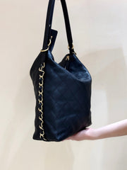 CHANEL 25S MEDIUM MAXIUM OLD HOBO BAG 33 IN BLACK CALFSKIN