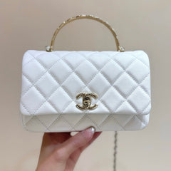 CHANEL 25S COCO CRUSH HANDLE 18 IN WHITE CALFSKIN GOLD HARDWARE