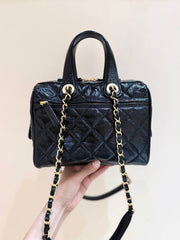CHANEL 25S SMALL BOWLING BAG 21 IN BLACK CALFSKIN GOLD HARDWARE
