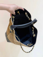 CHANEL 25S SHOPPING BAG 33 IN BROWN AND BLACK SUEDE CALFSKIN