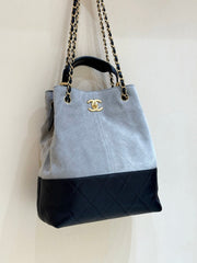CHANEL 25S SHOPPING BAG 33 IN GREY AND BLACK SUEDE CALFSKIN
