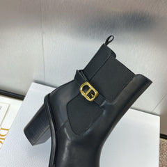 DIOR 25S MONTAIGNE MEDIUM BOOTS 70MM IN BLACK CALFSKIN