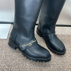 DIOR 25S D-QUEST PUNK MEDIUM BOOTS 25MM IN BLACK CALFSKIN