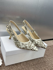 J'ADIOR HIGH SLINGBACK PUMP WHITE AND GOLD-TONE MILLEFIORI JACQUARD 65 MM