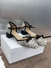 BALLET SLINGBACK PUMP IN WHITE MIX BLACK EMBROIDERED CANNAGE TWEED 35 MM