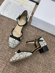 BALLET SLINGBACK PUMP IN WHITE MIX BLACK EMBROIDERED CANNAGE TWEED 35 MM