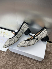 D-RAMOUR BALLET FLATS IN WHITE MIX BLACK EMBROIDERED CANNAGE TWEED 35 MM