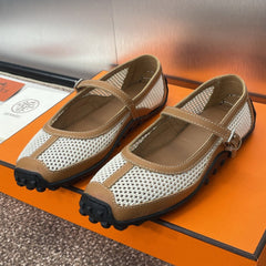 KICHU BALLET FLAT IN BRONZE BROWN CROCHET KNIT AND CALFSKIN