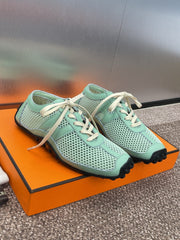 KIGA SNEAKER IN GREEN MINT CROCHET KNIT AND CALFSKIN