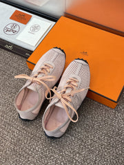 KIGA SNEAKER IN LIGHT PINK CROCHET KNIT AND CALFSKIN