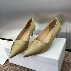 MY DD 25S HIGH HEEL 55MM IN KHAKI GOLD FABRIC GOLD LOGO