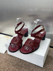 D-CLUB HIGH HEEL SLIDE 25S 55MM IN BURGUNDY RED CALFSKIN