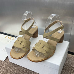 D-CLUB HIGH HEEL SLIDE 25S 55MM IN GOLDEN BEIGE CALFSKIN