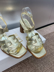 D-CLUB HIGH HEEL SLIDE 25S 80MM IN GOLD GLOSSY CALFSKIN