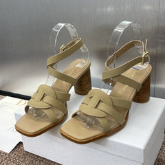 D-CLUB HIGH HEEL SLIDE 25S 80MM IN GOLDEN BEIGE CALFSKIN