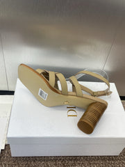 D-CLUB HIGH HEEL SLIDE 25S 80MM IN GOLDEN BEIGE CALFSKIN
