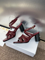 D-CLUB HIGH HEEL SLIDE 25S 80MM IN BURGUNDY RED CALFSKIN
