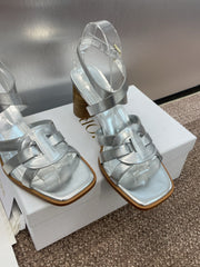 D-CLUB HIGH HEEL SLIDE 25S 80MM IN SILVER GLOSSY CALFSKIN