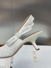 J'ADIOR SLINGBACK 25S PUMP 65MM IN WHITE FABRIC EMBOSSED CRYSTAL