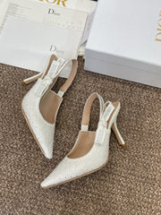 J'ADIOR SLINGBACK 25S PUMP 95MM IN WHITE FABRIC EMBOSSED CRYSTAL