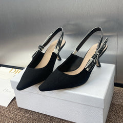 J'ADIOR SLINGBACK 25S PUMP 65MM IN BLACK QUAKE OBLIQUE EMBROIDERED FABRIC