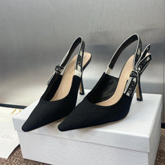 J'ADIOR SLINGBACK 25S PUMP 95MM IN BLACK QUAKE OBLIQUE EMBROIDERED FABRIC